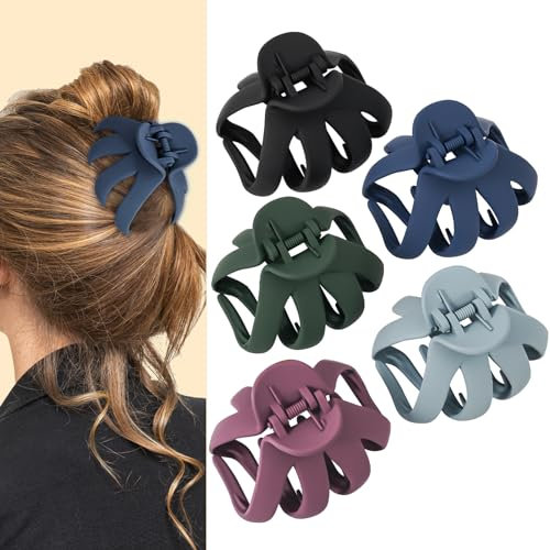 Lolalet Mollettone Capelli Donna 5 Pezzi, Pinze per Capelli Elegante, Ciappo Capelli Donna Forti e Antiscivolo, Capelli Clip Artiglio per Donne e Ragazze - Stile E