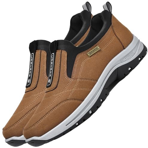 Chaussures de Marche orthopédiques pour Homme en Cuir Suédé résistantes à l'usure Respirantes et Bon Soutien de la voûte Plantaire de Course décontractées,Marron,42/260mm