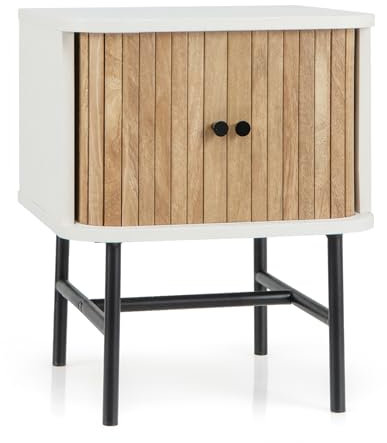 COSTWAY Bedside Table, Wooden Nightstand Sofa Side Table with Sliding Doors and Metal Legs, Compact Bedside Cabinet Accent End Table for Small Space, Living Room, Bedroom, 40x39x49cm (1, White)
