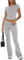 REORIA Damen Freizeitoutfits weiches kurzärmliges bauchfreies Top umklappbare Schlaghose Y2K 2 teiliges Trainingsanzüge Lounge Set Heidegrau XS
