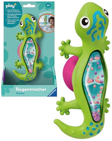 Ravensburger 4870 Play+ Regenmacher: Gecko, Musikinstrument, Mini-Rassel, Saugnapf-Spielzeug, Badespielzeug, Baby-Spielzeug ab 0 Monate