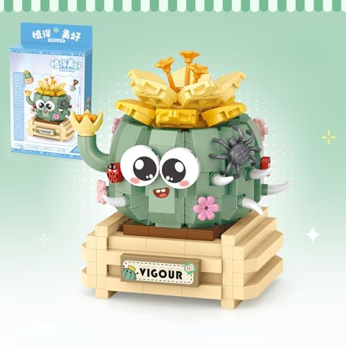 MEIEST Mini Flower Succulent Bonsai Building Blocks,Simulation Pot Plant Particle Flower Botanical Collection Construction Building Bricks Toy,Home Decors (Cactus-2)