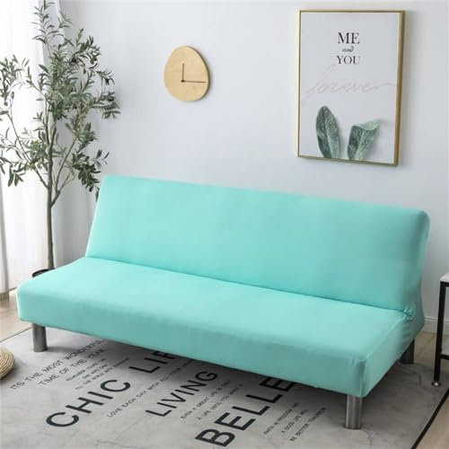 WWQQKJ Sofabezug ohne Armlehnen, 2/3-Sitzer, dehnbar, schmutzabweisend, Schonbezug for Schlafsofa, waschbar, rutschfest, faltbar, Clic-Clac-Sofabezug, 20 Farben(Blu Acqua,155-190cm)