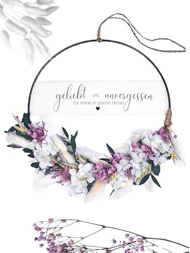WIDEGO Trauergeschenk Trockenblumenkranz 20cm | Trauerkarte besonders | Beerdigung Geschenk | Beileidskarte | Beileid Geschenk
