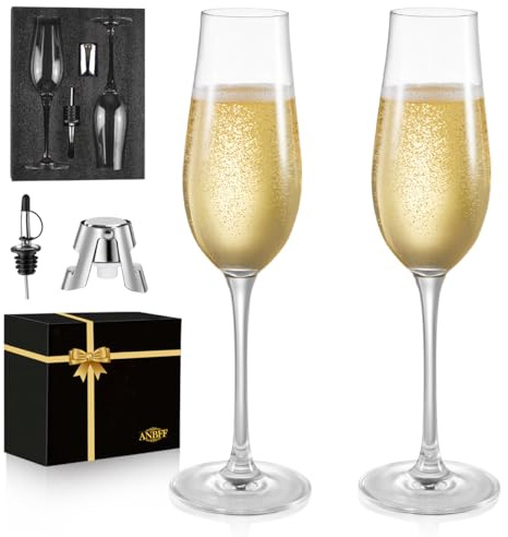 ANBFF Champagne Flutes, Set of 2, 8.2oz Hand Blown Crystal Glass