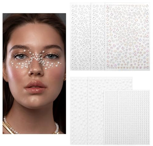 2450Pcs Self Adhesive Rhinestone and Pearl, Hair Gems Hair Pearls Face Pearls for Makeup, Clear Rhinestone Stickers, Shiny Diamond Sticker for Face Beauty Makeup Nail Art Mobile Phone