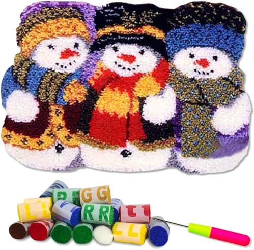 YOOTOM Knüpfteppich zum Selber Knüpfen, DIY Weihnachten Knüpfsets Kreuzstich Teppich Christmas Snowman Latch Hook Rug Kits 52x38cm