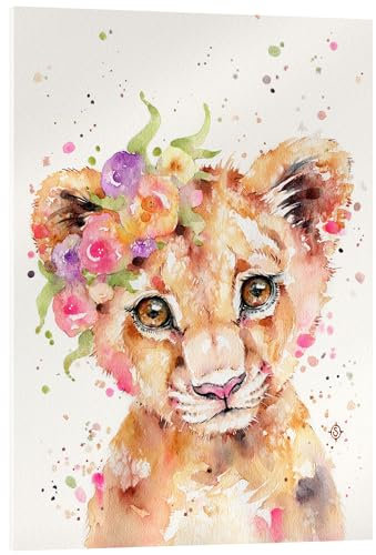Posterlounge Petite lionne Tableau en verre acrylique de Sillier Than Sally 13 x 18 cm Tableaux Décoration murale