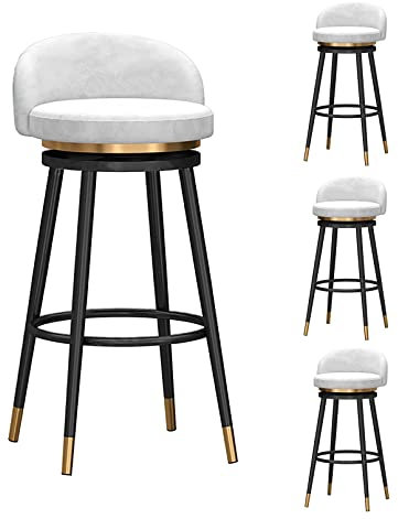 Juego de 4 taburetes de bar de cocina de terciopelo con respaldo y reposapiés, sillas de barra de desayuno para isla de cocina, altura del asiento de 65/75 cm