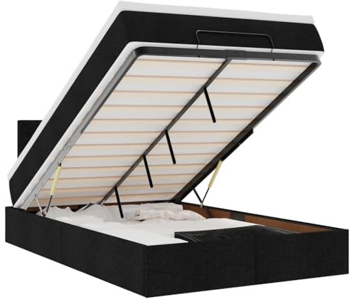 vidaXL Ottomane Bett mit Matratze & LEDs Schwarz 120x190 cm Stoff