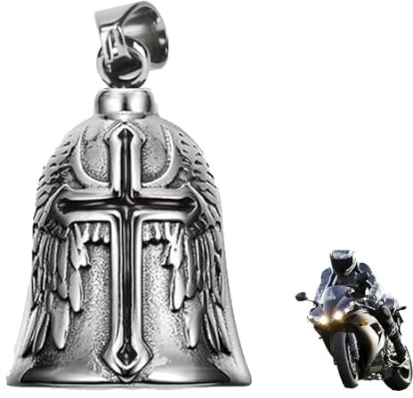 HEYOMI Guardian Bell Motorrad Glöckchen, Edelstahl Motorrad Glocke Glücksbringer, Motorrad Schlüsselanhänger, Schutzglocke Engel Reitglocke, Motorradglocke Schlüsselanhänger für Segne Den Frieden