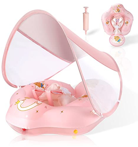 WYRIAZA Bouée Bébé Bouee Bebe avec Pare Soleil UPF 50+ Améliorez Bouée Bébé 5-16Kgs avec Une Balle d'Équilibre pour Éviter Le Renversement Bouee Bebe Piscine Gonflable (L (6-36 Mois))