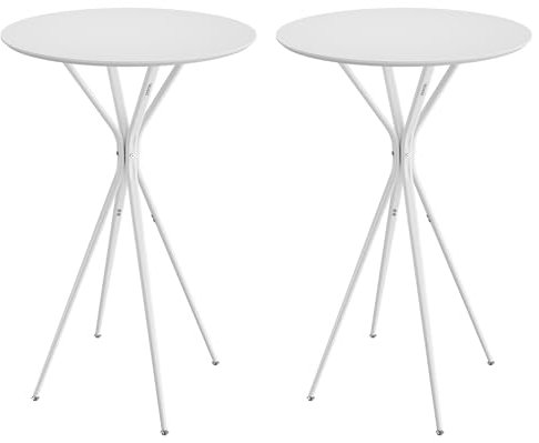 VASAGLE Stehtisch 2er Set, Bartisch, hoher runder Tisch, Küchentisch, Metallgestell, 60 x 60 x 105 cm, Tisch für Küche, Wohnzimmer, Esszimmer, einfache Montage, wolkenweiß-mattweiß LBT224W01