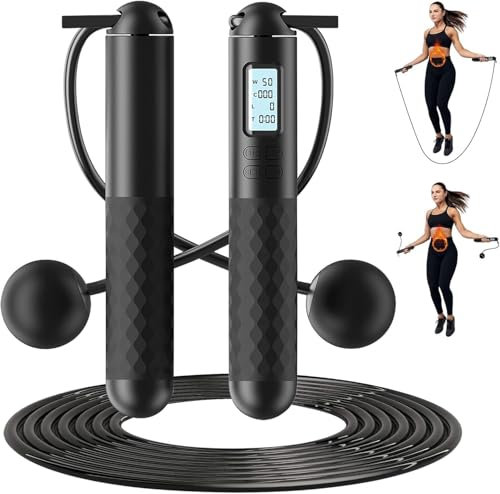 Ropeless Skipping Rope,Cordless Skipping Ropes for Adults,Wireless Skipping Rope with Counter,Smart Digital Ball Jump Rope (Black)