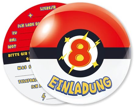 Vielucks 15 x Fang Ball Einladungskarten - Original, Einladungskarten Kindergeburtstag Mädchen Junge, 5. Geburtstagseinladungen, Party deko, Einladung Einschulung (8 Jahre alt)