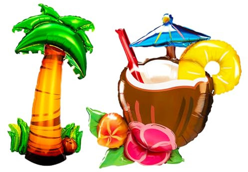 ParPix 2 Stk Hawaii Deko Kokosnuss Palme Folienballon,XXL Stehender Kokosnussbaum Luftballon,Hawaii Party Deko Folienballon,Sommer Deko Folienballons,Hawaiianische Helium Ballon für Sommer Beach Party