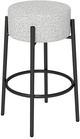 GIANTEX Tabouret de Bar, Chaise de Bar, Siège Rond Rembourré, Tissu en Lin, Repose-Pieds, Cadre en Métal, Coussinets Réglables, Charge 150 kg, Tabouret pour Cuisine, Salle à Manger, Café, Gris