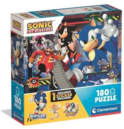 Clementoni - 29797 Children's Puzzle 180 Pieces Supercolor, for Children 7+ Years, Illustration with Sonic Cartoon Characters, with Sticker Included, Gift Idea, Made in Italy, 48.5 x 33.5 cm, 29797