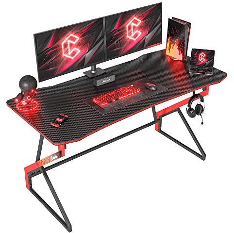 CubiCubi Gaming Desk 140 x 60cm, Computer Desk with Headphone Hook, Gaming Table for Home Office, Simple Assembly, Black