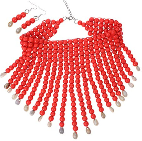 Homoyoyo 1Satz Holzperlen Halskette Mit Ohrringen Ethnischer Schmuckset Für Frauen Beaded Ohrringe Für Festliche Anlässe