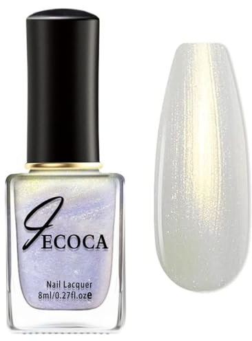 White Nail Varnish - Shimmer Nail Polish Quick Dry - Aurora Pearl Nail Polish White Color - Holographic nail polish Pearlescent Shell - Glitter Nail Varnish No Need Curing