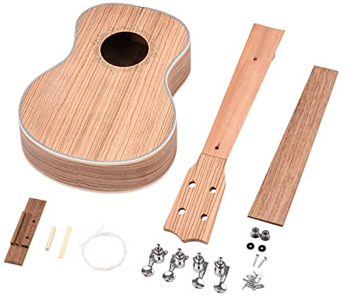 Qukaim 26 Zoll Ukulele DIY Kit Tenor 4 Saiten Ukulele mit Zebraholz Panel, Palisander Griffbrett, Inklusive Pegs, Saiten, Steg, Mutter, Endstift, Schrauben