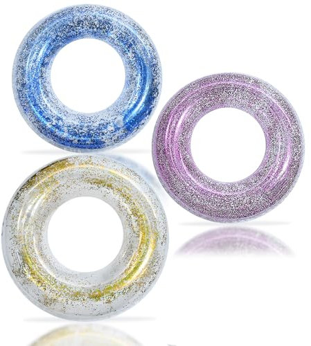 Schwimmring für Kinder 5-10 Jahre, 3Pcs Glitzer Schwimmreifen Aufblasbar-Ring mit 70cm Durchmesser, PVC Pool Aufblasbar Schwimmen Ring für Mädchen Schwimmbad Wasser Outdoor Spielzeug Party Zubehör