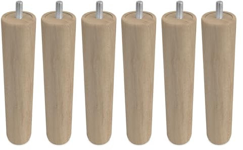 Homey Lot de 6 Pieds en Bois pour Base tapissée, cylindriques avec Filetage M10, Hauteur 25 cm, Couleur Naturelle