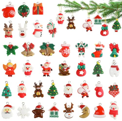 Mini Weihnachtsschmuck, 37 Stück Mini Weihnachten Anhänger, Miniatur Weihnachtsbaum Anhänger, Miniatur Christbaumschmuck, Weihnachtsbaumschmuck Klein für DIY Weihnachtsanhänger Deko