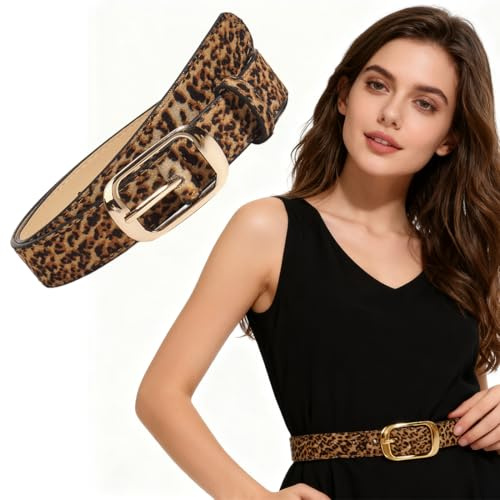KEWUF Dünner Damengürtel mit Leopardenmuster, Braun, verstellbar, für Kleider, Jeans, Hosen, Geschenk für Frauen (2,8 × 105 cm)