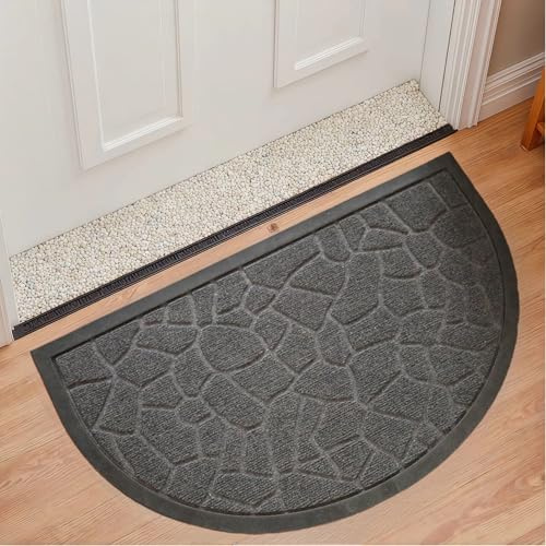 Dasenvo Half Circle Waterproof Door Mat, Non Slip Entryway Rug for Bedroom or Porch, Durable Indoor Floor Mat Easy Maintenance (Grey, 17.7 * 29.5Inch)