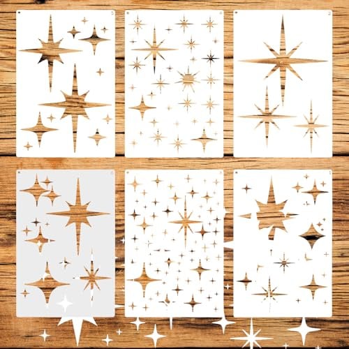 Molain Lot de 6 grands pochoirs réutilisables en forme d'étoile scintillante pour murs, bois, toile, tissu, décoration d'intérieur