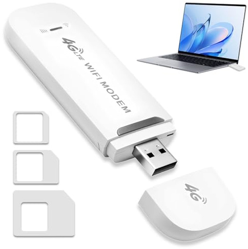 4G USB Dongle Modem Portable WiFi with SIM Card Slot Travel Wireless Router Pay as You Go USB Plug Modem Hotspot Pocket Router 150Mbps High Speed Mobile Internet Adapter for Phones Laptops Car Outdoor
