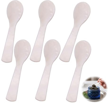 6 cucharas de caviar, 8 cm, de nácar natural, cucharas de caviar, cucharas de nácar, cucharas de huevo, cucharas hechas a mano, cucharas de perlas, para helado, helado, café, sal, azúcar, mermelada