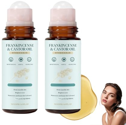 Frankincense and Castor Oil Rose Quartz Roller – Rizinusöl Kaltgepresst Bio, Feuchtigkeitsspendend und pflegend, Wachstumsfördernd, Repariert, Pflege für Nägel, Wimpern, Haut, Bart, 50ml (2PC)