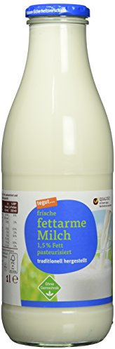 tegut... Frische fettarme Milch in der Glasflasche, 1.5 % Fett MEHRWEG (1 x 1 l)