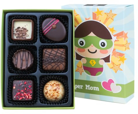 CHOCOLISSIMO - Geschenk Mama - Muttertag Süßigkeiten - Kleines Schokolade Geschenk für Mutter - 6 edle Pralinen in lustiger Schachtel - Geschenkidee Geburtstag, Jahrestag, Weihnachten - Super Mom