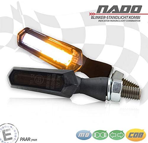 COB Blinker Standlichtkombi Nado schwarz Alu Paar M8 L 48 x T 18 x H 20 mm getönt E-geprüft Motorrad Roller