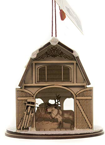 Ginger Cottages Santa’S Reindeer Barn Ornaments for Christmas Tree