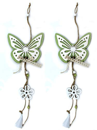 DARO DEKO Holz Hänger Schmetterling mit Schleife 45cm grün-weiß 2 Stück