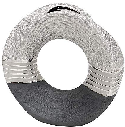 Edle Moderne Deko Designer Keramik Vase rund geschwungen mit Loch in Silber-grau. Maße L/B/H: 22 x 9 x 23 cm.