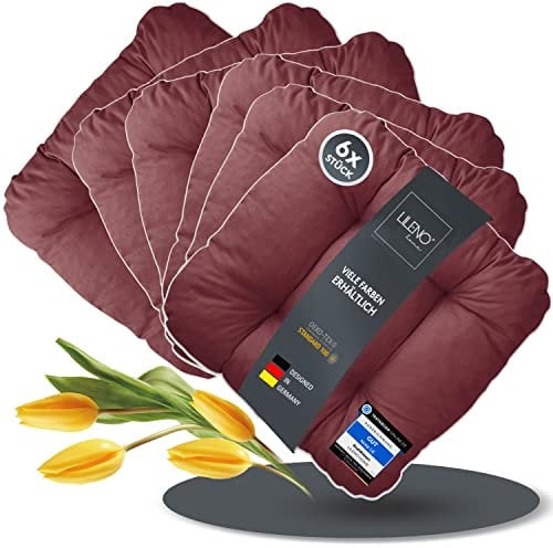 LILENO HOME 6er Set Stuhlkissen Marschalla (38x38x8 cm) - Sitzkissen für Gartenstuhl, Küche oder Esszimmerstuhl - Bequeme UV-beständige Indoor u. Outdoor Stuhlauflage als Stuhl Kissen