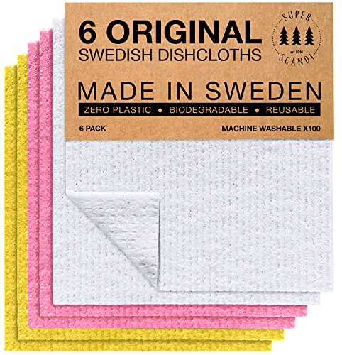 SUPERSCANDI Schwedische Geschirrtücher, wiederverwendbar, biologisch abbaubar, aus Zelluloseschwamm