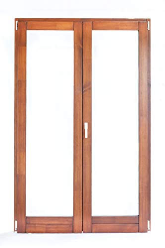 Porta Finestra 2 Ante In Legno con Anta Ribalta - Verniciato in 6 colori a scelta - Vetrocamera bassoemissivo e antinfortunio - 4 Misure a scelta (1375x2155 (Sinistra), T16 Noce Bruno)