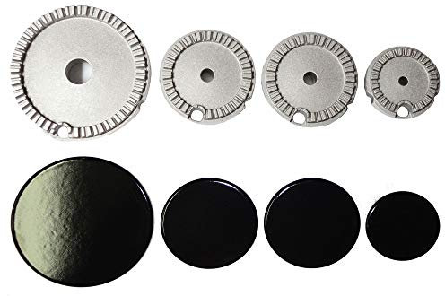 Franza Kit 4 bruciatori spartifiamma per Electrolux Rex Aeg Zanussi 1 grande 2 medi 1 piccolo completi di copertura liscia smaltata lucida nera per cucina piano cottura - K44BL- Originali
