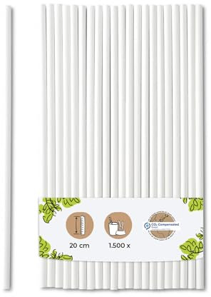 BIOZOYG Pailles Biodégradables en Papier 20 cm 5 mm Ø - Blanches Roulées Verticalement pour Cocktails et Fêtes - 1500 Pièces