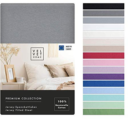 VelvetHome Spannbettlaken 200x200cm 100% gekämmte Baumwolle Made in EU Jersey Bettlaken 200x200 bis 25 cm Matratzenhöhe Spannbetttuch 200x200 Premium Qualität Schönen Farben Dunkelgrau 200 x 200