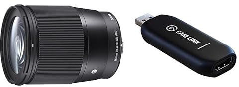 Sigma 16 Mm F1.4 DC Dn Contemporary - Objetivo para Sony E, Color Negro + Elgato CAM Link 4K, Transmite Y Graba con Cámara De Fotos O Vídeo, 1080P60