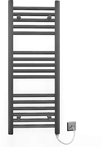 Myhomeware 300mm Wide Anthracite Grey Flat Electric Pre-Filled Heated Towel Rail Radiator For Bathroom Designer UK (300mm x 900mm (h))