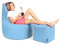 PATCH HOME Patchhome Gamer Kissen Lounge Kissen Sitzsack Sessel Sitzkissen Bean Bag + Würfel/Hocker mit Reißverschluss bereits befüllt (Hellblau, XXL - Ø80cm Sessel + 35x35cm Würfel)